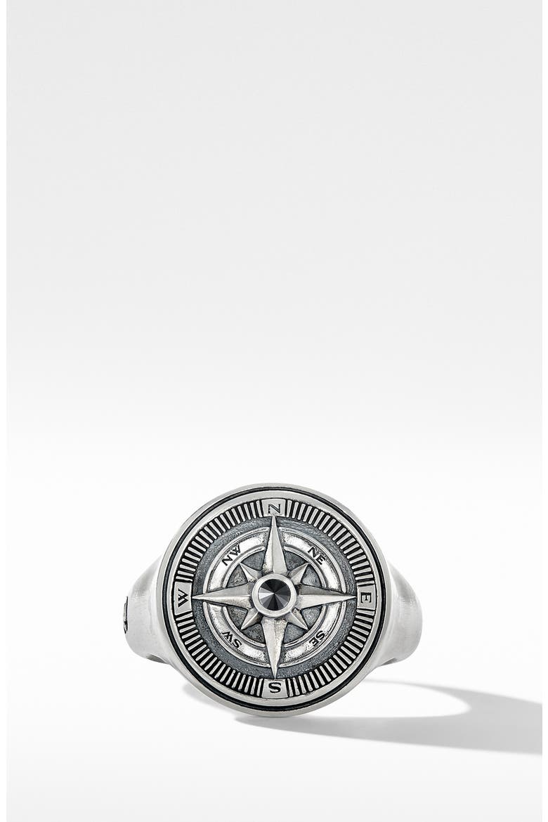 Maritime® Compass Signet Ring with Center Black Diamond, Alternate, color, SILVER/ BLACK DIAMOND