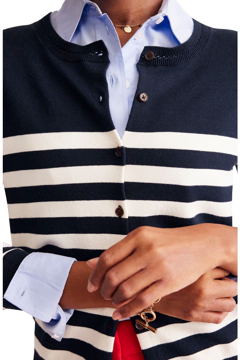 Catriona Stripe Cotton Blend Cardigan, Alternate, color, NAVY/ IVORY