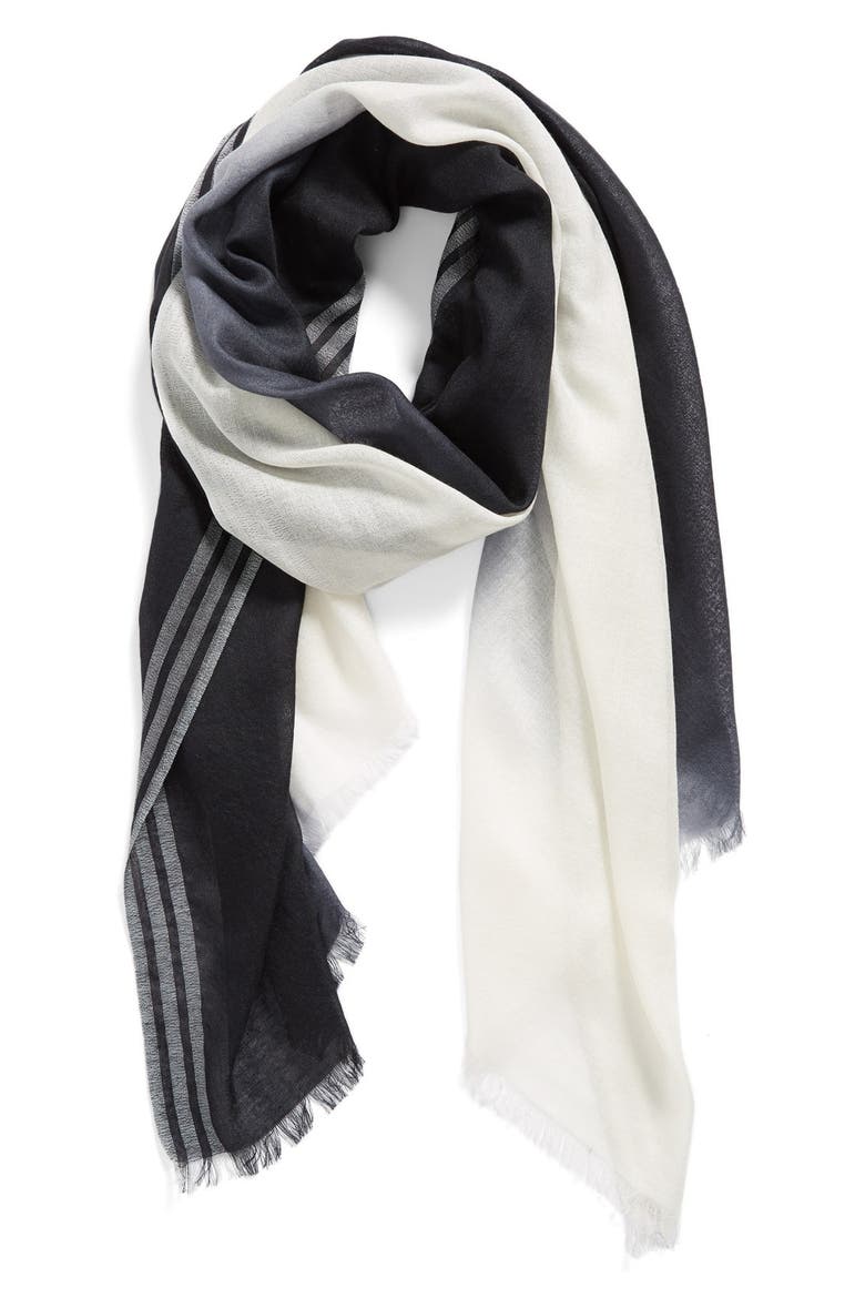 Dégradé Cashmere Blend Fringe Scarf, Main, color, BLACK/ IVORY COMBO