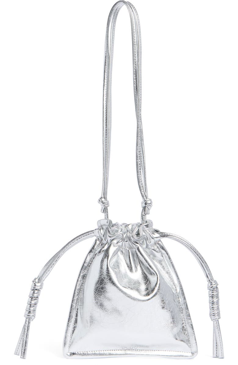 BCBG Drawstring Metallic Bag, Main, color, Silver