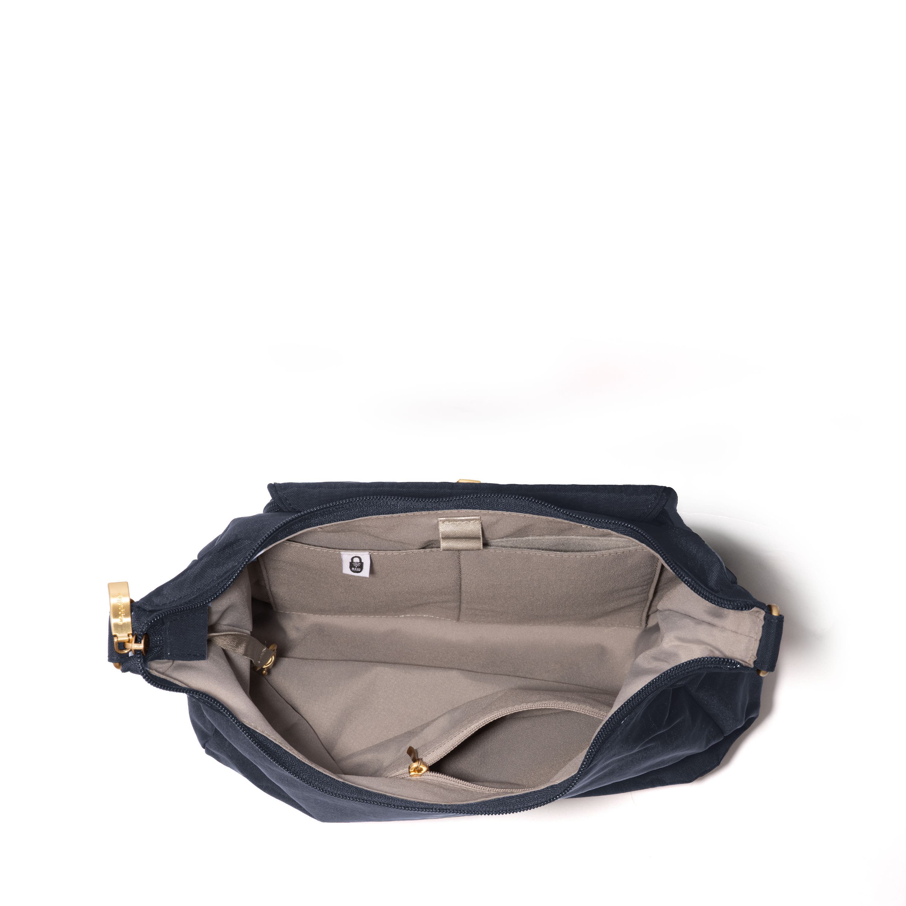 Coastal Flip Lock Half Moon Bag, Alternate, color, French Navy W/ Gold Hardware