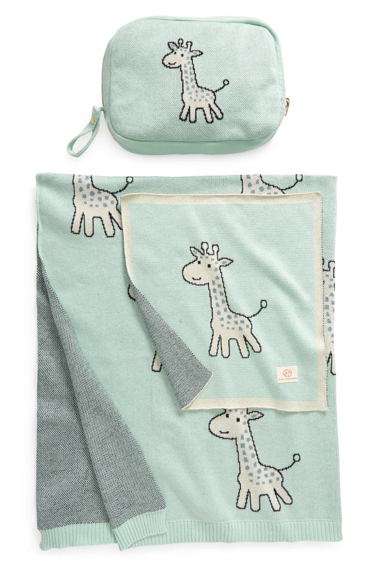 Petite Giraffe Organic Cotton Baby Blanket & Travel Pouch Set, Main, color, MINT