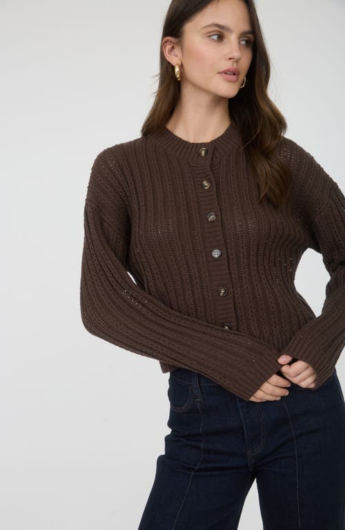 Blu Pepper Pointelle Button Front Crop Cardigan In Brown
