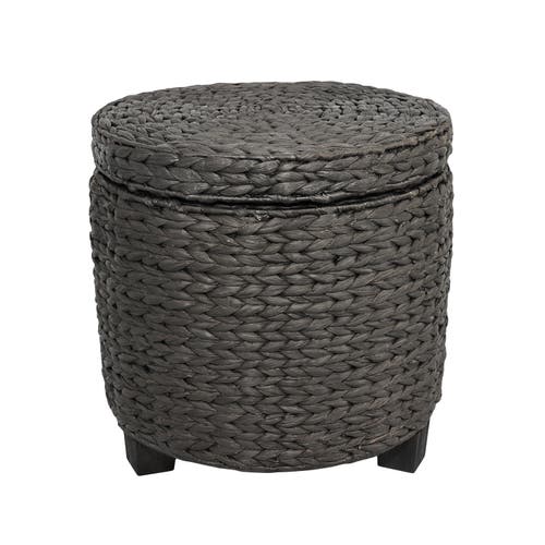 Happimess Addie 17.72" Modern Coastal Handwoven Water Hyacinth Storage Ottoman With Lid