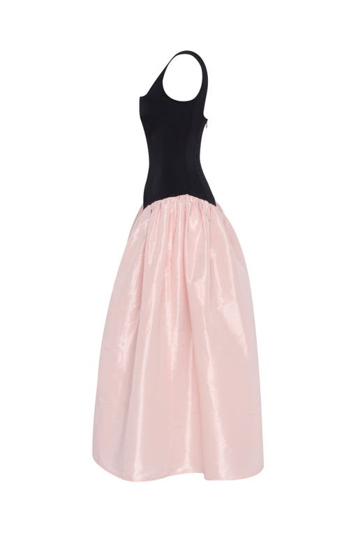 Milla Black Corset Dress On Straps With A Glossy Pink Midi Skirt In Pink