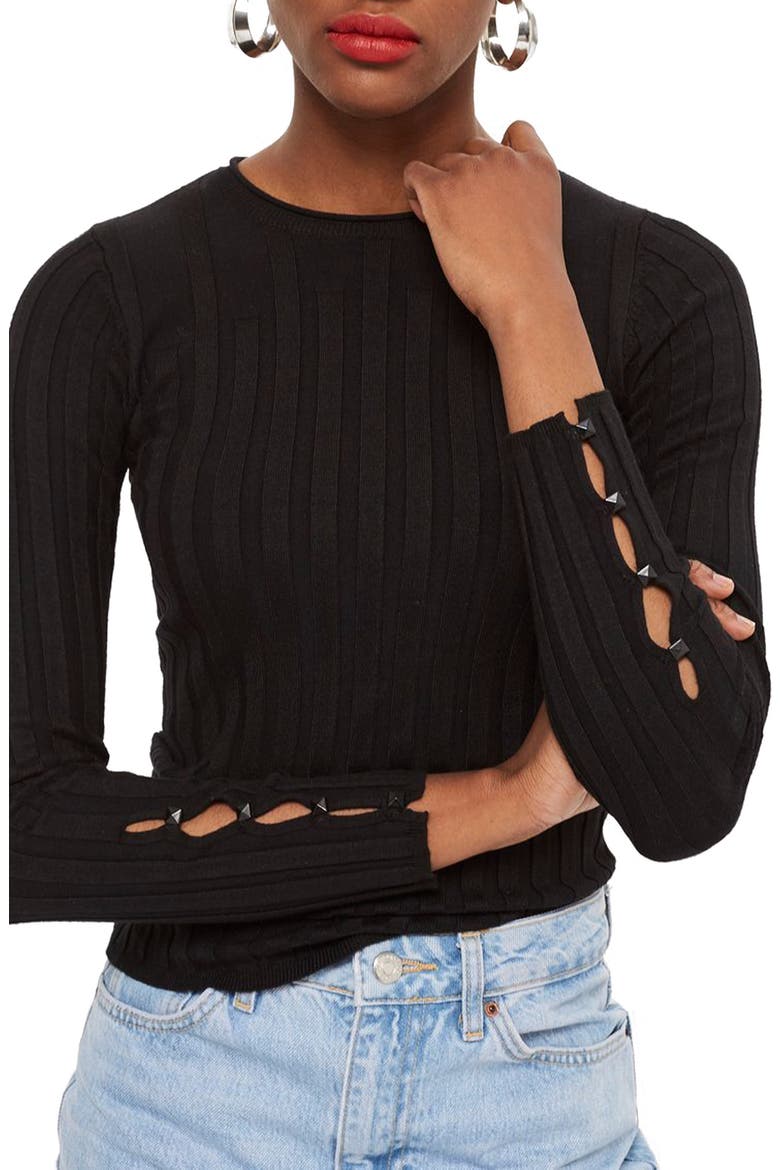 Popper Crew Sweater, Main, color, BLACK