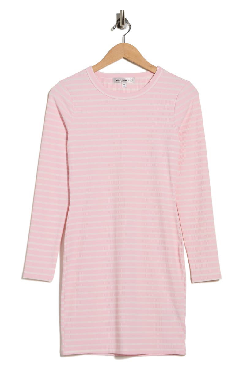 Madden Girl Long Sleeve Stripe Minidress, Alternate, color, Pink/ Cream