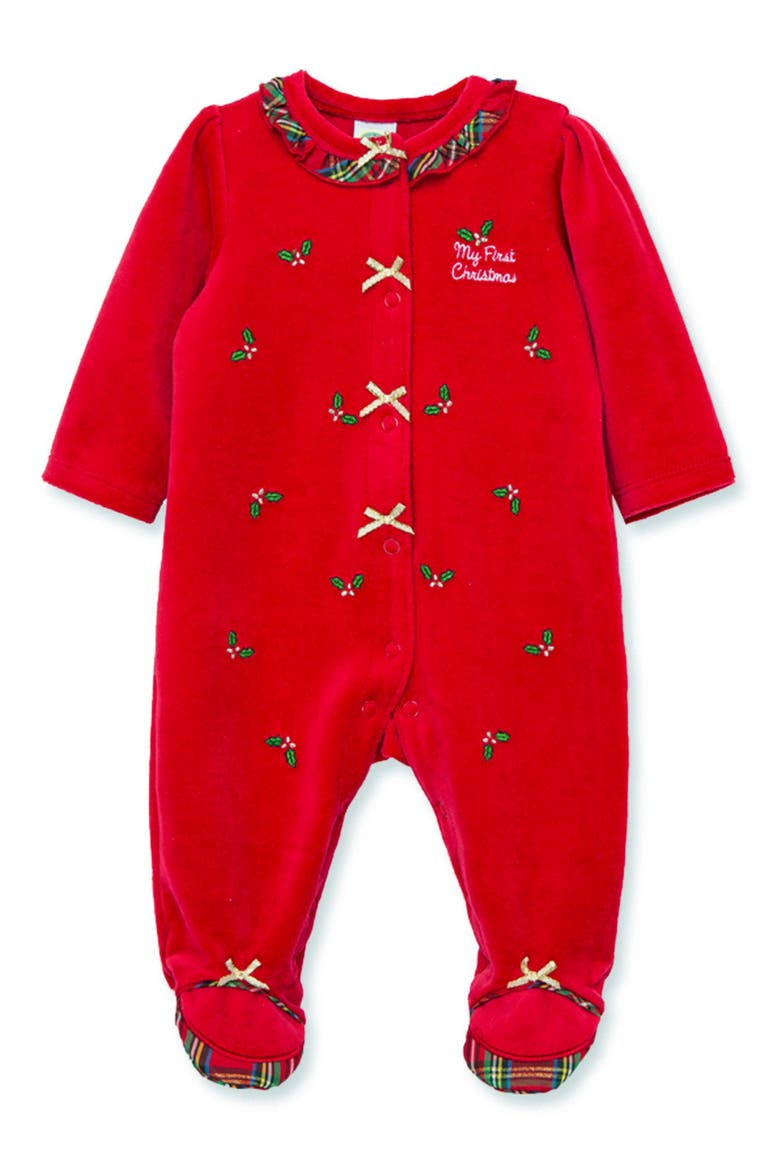 Holiday Velour Footie, Main, color, RED