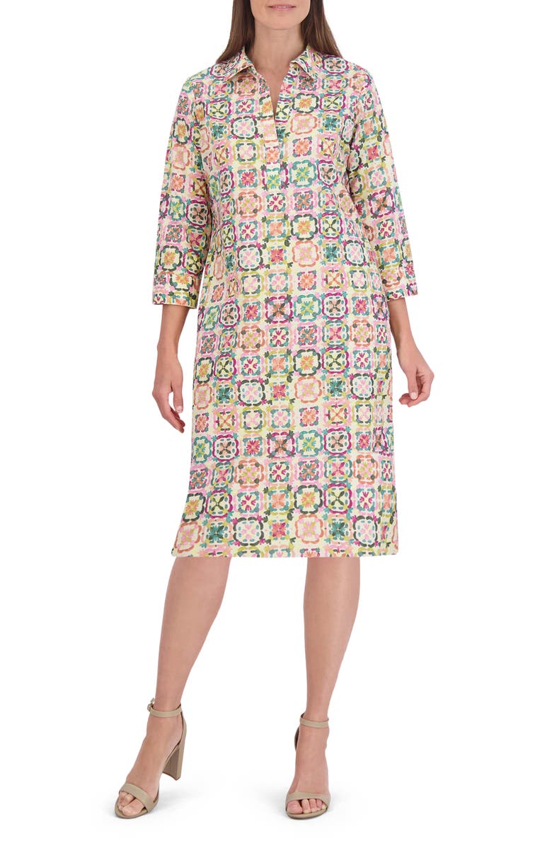 Foxcroft Sophia Watercolor Cotton Shift Dress, Main, color, 