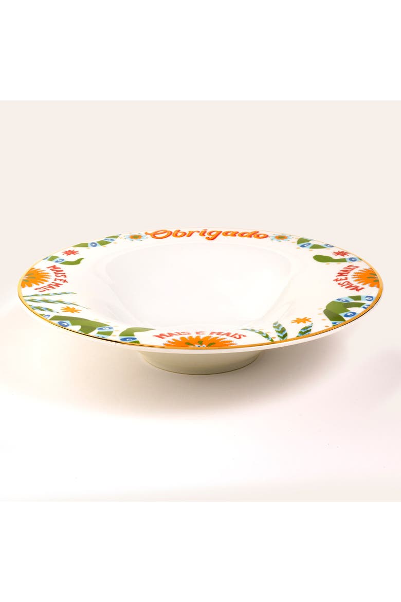 Lublin Obrigado Rimmed Porcelain Pasta Artisan Ceramic, Alternate, color, White