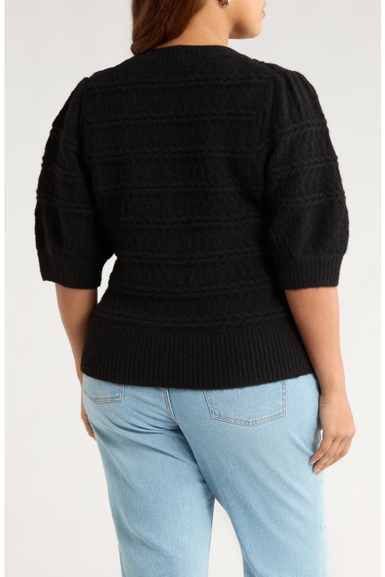 Puff Sleeve Cable Stitch Sweater, Alternate, color, BLACK