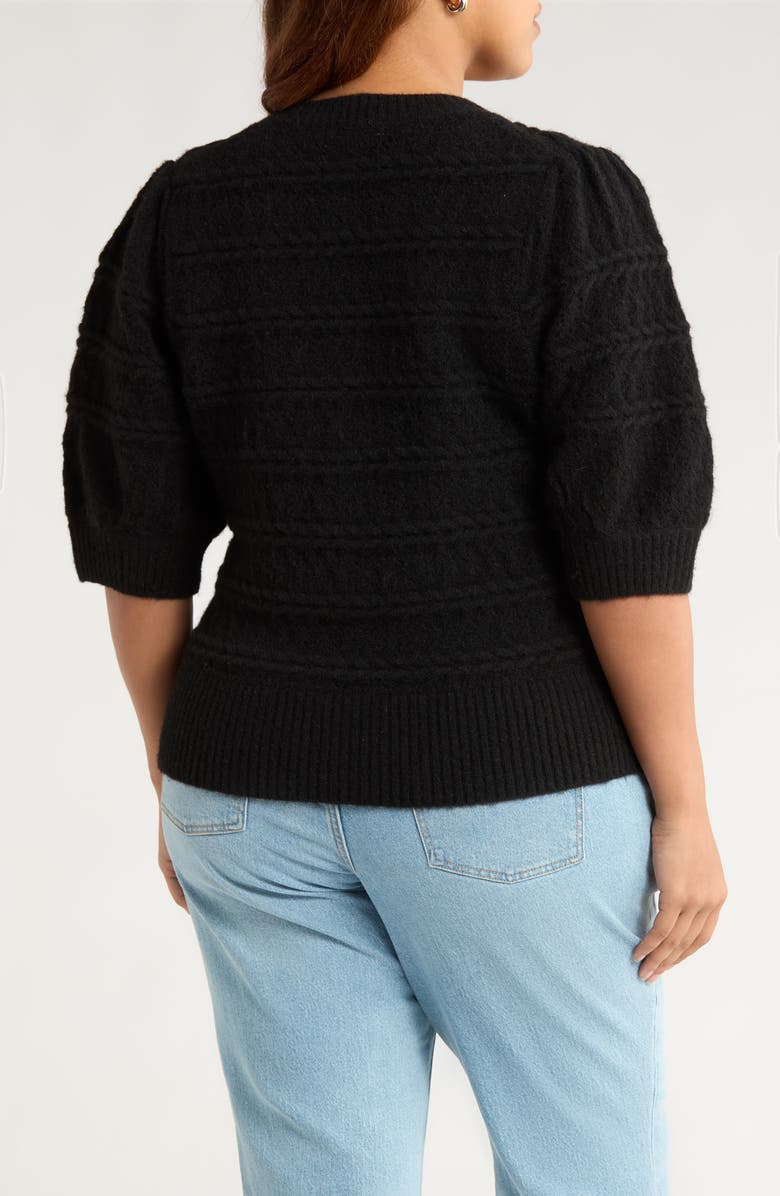 Treasure & Bond Puff Sleeve Cable Stitch Sweater, Alternate, color, Black