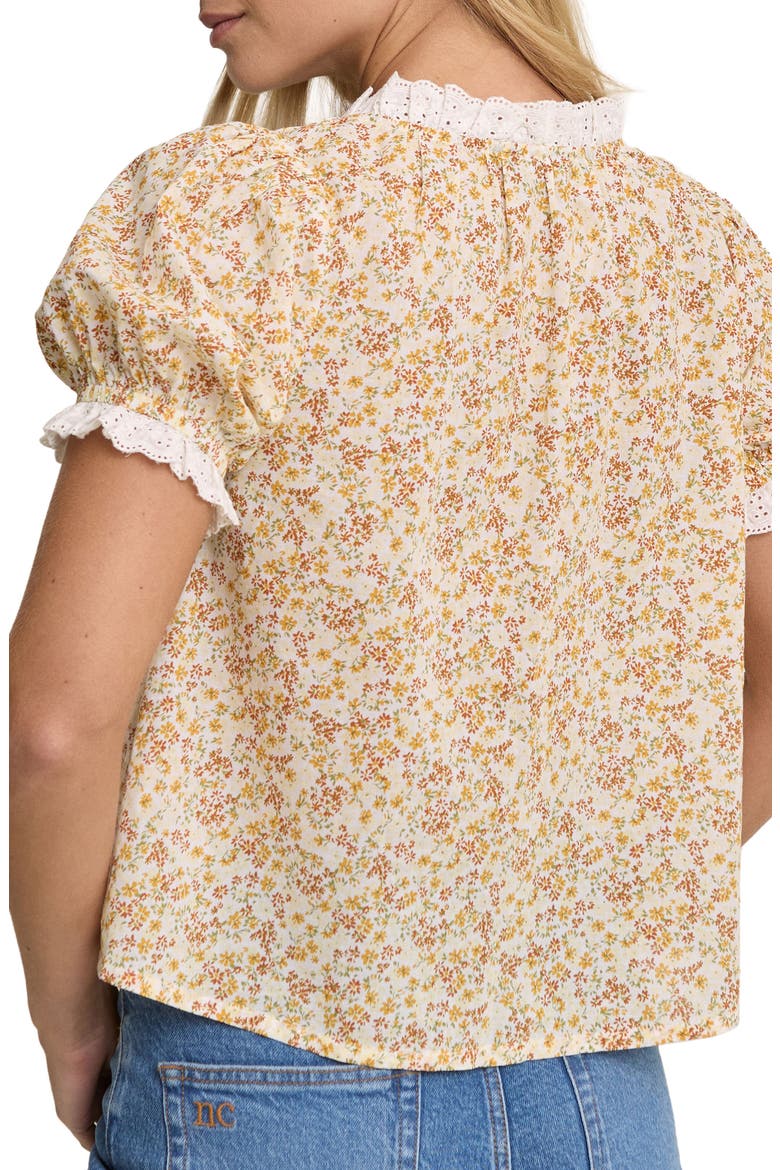 Lumi Floral Eyelet Trim Button-Up Top, Alternate, color, YELLOW