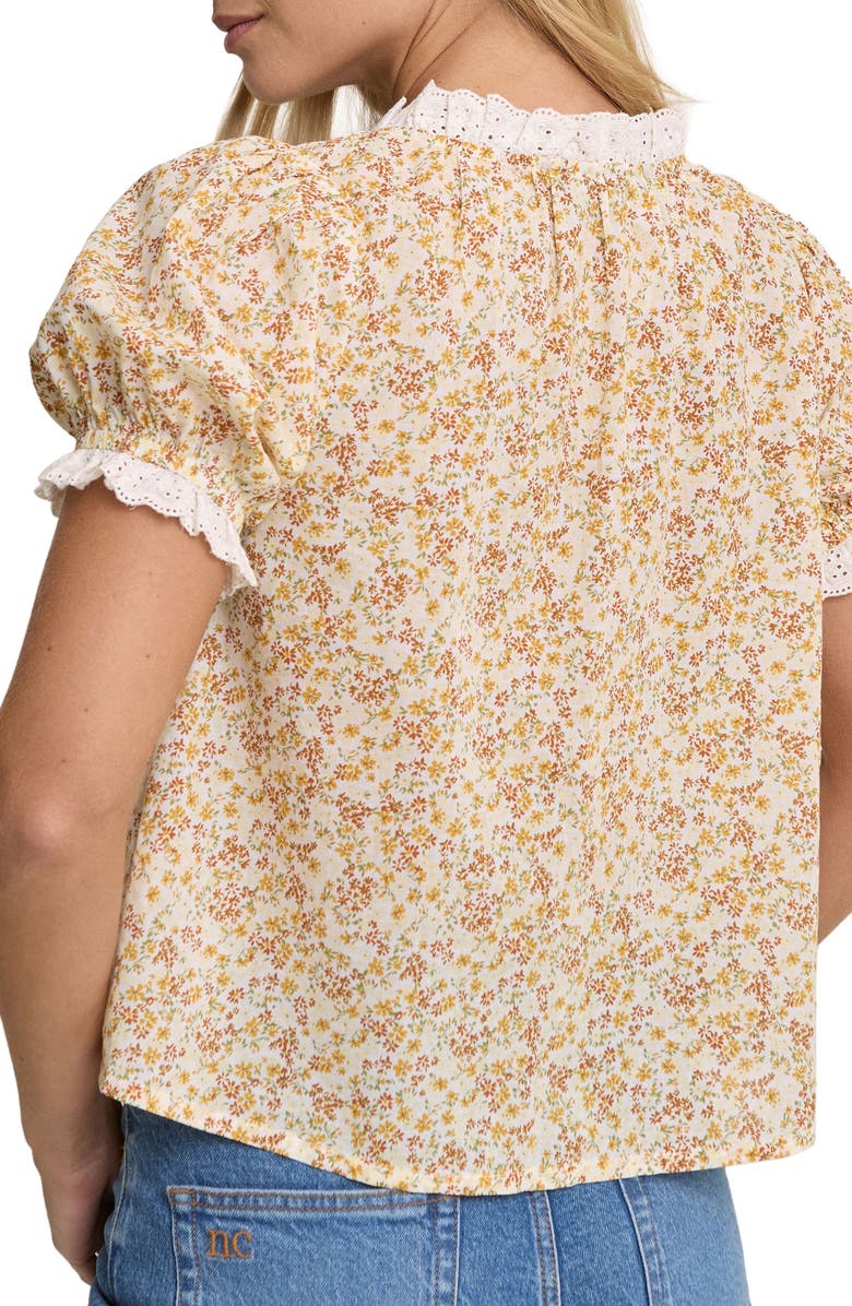 Nobody's Child Lumi Floral Eyelet Trim Button-Up Top, Alternate, color, Yellow