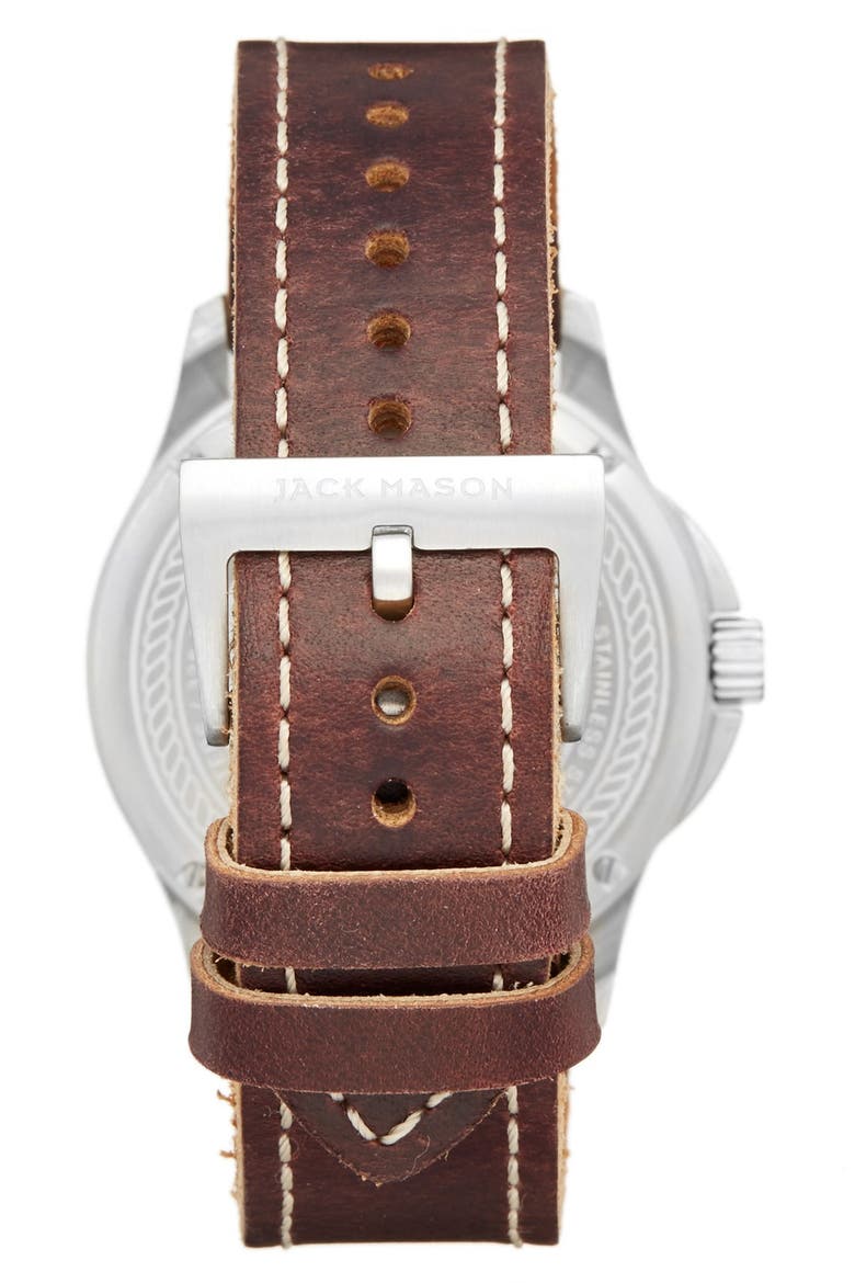 Field Leather Strap Watch, 42mm, Alternate, color, NAVY/ BROWN LEATHER