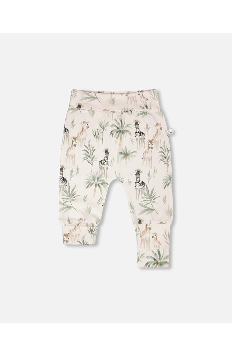 Deux par Deux Organic Cotton Jersey Evolutive Zebra Print Pants, Main, color, Beige Zebra Print