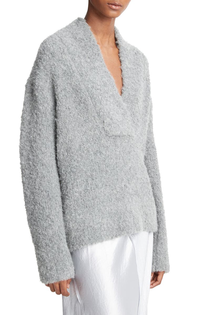 Vince Crimped Shawl Wool Blend Bouclé Sweater, Alternate, color, Heather Silver Dust