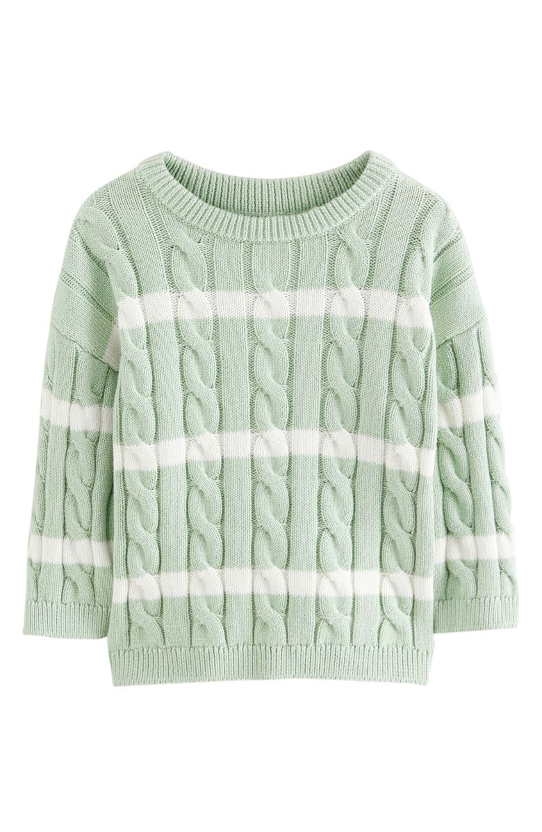 NEXT Kids' Stripe Cable Cotton Crewneck Sweater, Main, color, Green
