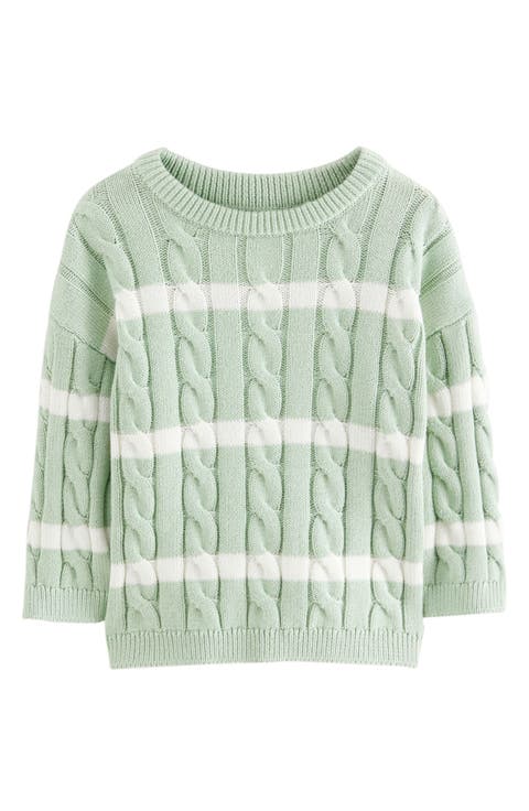 Kids' Stripe Cable Cotton Crewneck Sweater (Toddler & Little Kid)