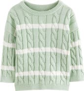 NEXT Kids' Stripe Cable Cotton Crewneck Sweater