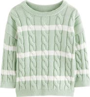 NEXT Kids' Stripe Cable Cotton Crewneck Sweater