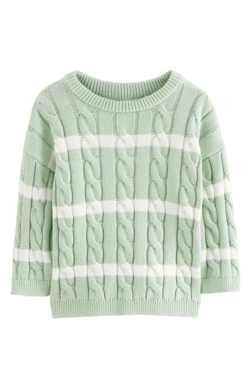 Next Kids' Stripe Cable Cotton Crewneck Sweater In Green