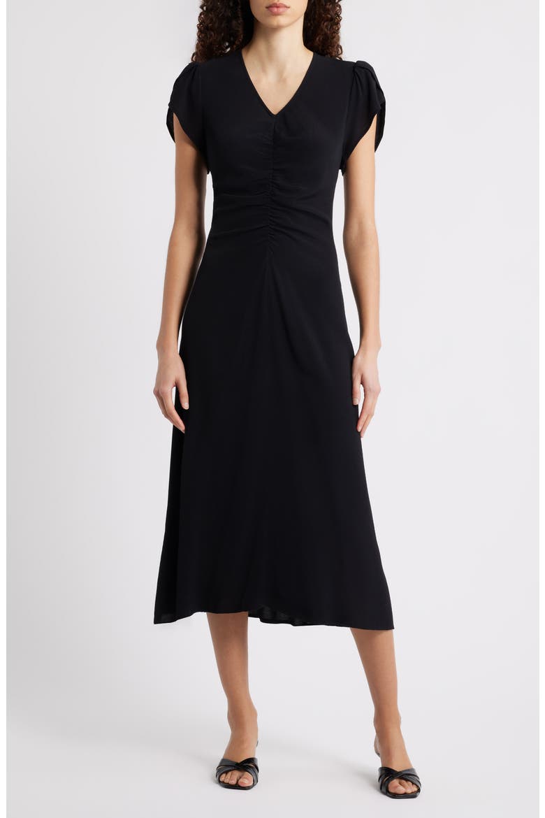 Ruched Midi Dress, Main, color, BLACK