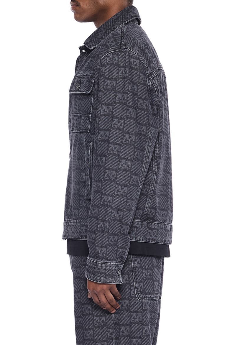 Logo Print Denim Jacket, Alternate, color, BLACK