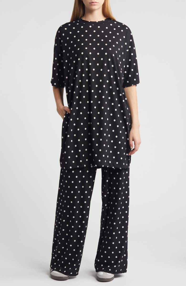 Dressed in Lala Leveled Up Plissé Tunic & Wide Leg Pants, Main, color, Polka Dot