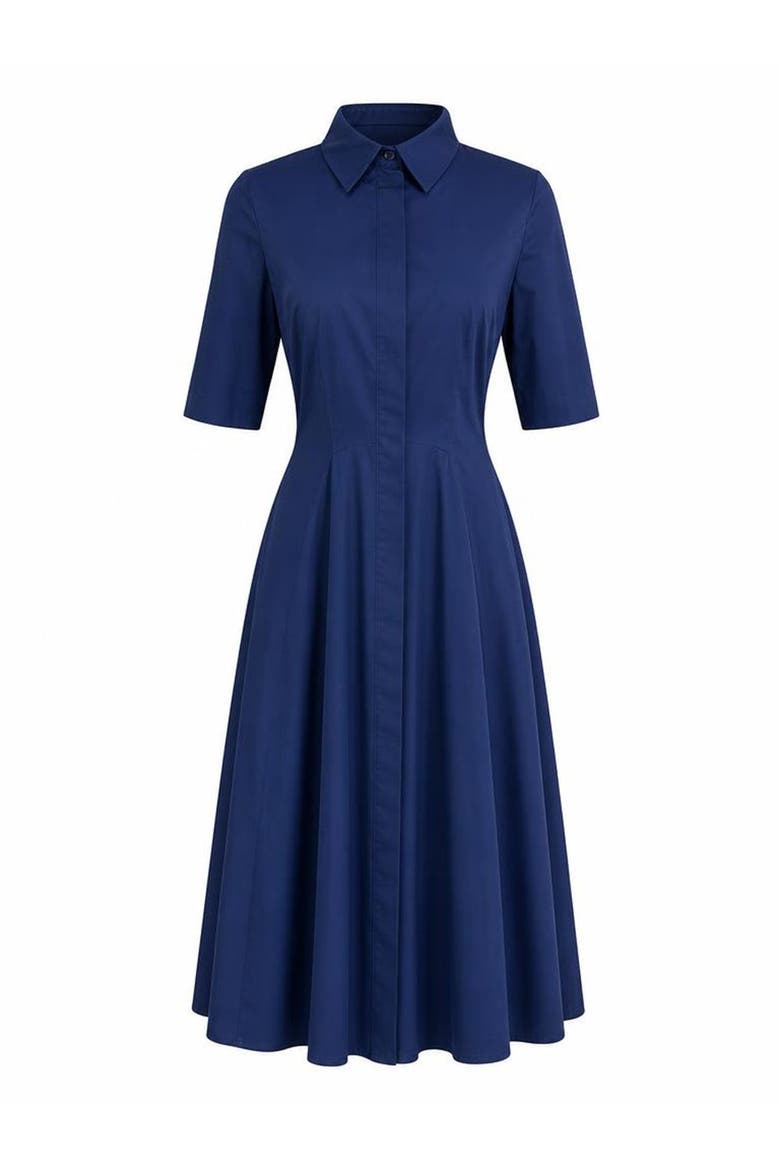 Darcel Short Sleeve Buttoned Midi Dress, Alternate, color, Navy