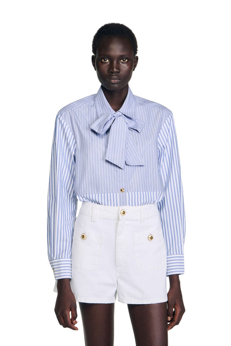 Striped shirt with removable tie, Main, color, Blu / white