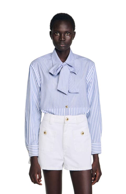 Striped shirt with removable tie