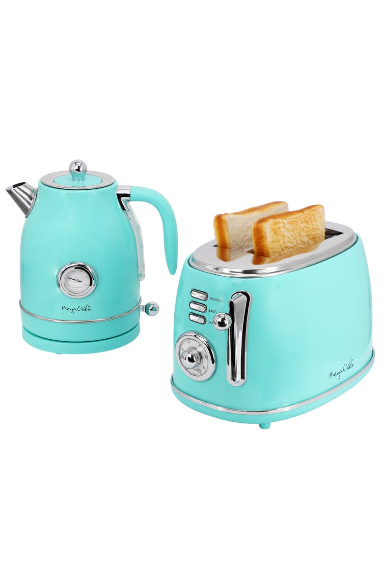 Megachef 1.8 Quart Electric Tea Kettle and 2 Slice Toaster Combo, Main, color, 