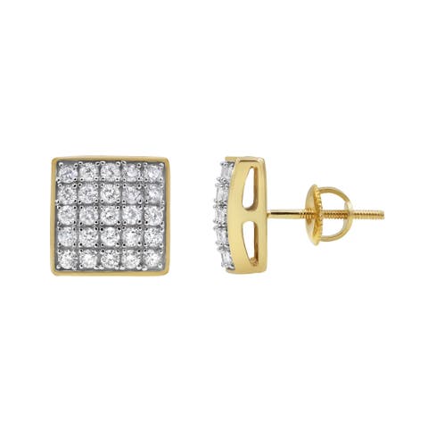 Square Tile 14K Yellow Gold Diamond Earrings - 0.77ct.