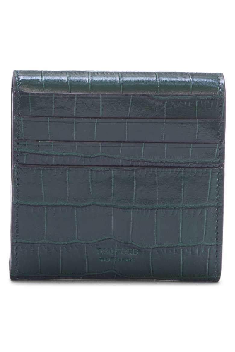 Aube Croc Embossed Leather Flap Card Case, Alternate, color, EMERALD GREEN