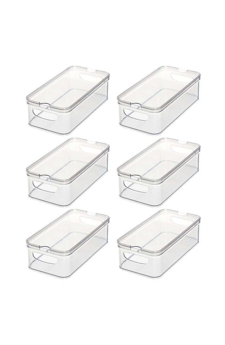 iDesign Stackable Fridge Organizer Bins with Lids - Set of 6 - Clear, Main, color, 