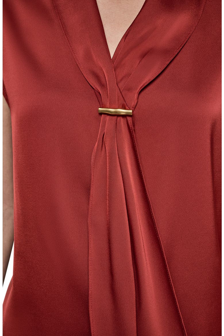 Bar Detail Satin V-Neck Blouse, Alternate, color, SUNBAKED