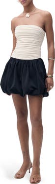 MANGO Strapless Mixed Media Bubble Hem Minidress