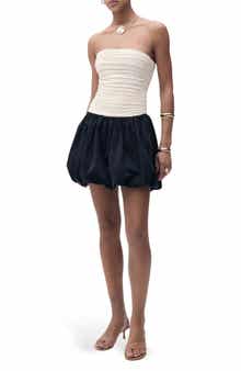 MANGO Strapless Mixed Media Bubble Hem Minidress