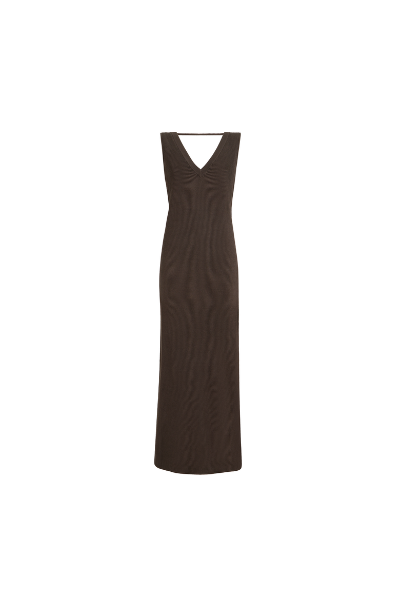 Rib knit dress, Alternate, color, Brown