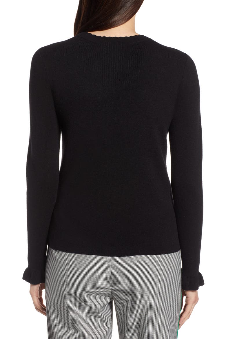 Scallop Trim Sweater, Alternate, color, BLACK