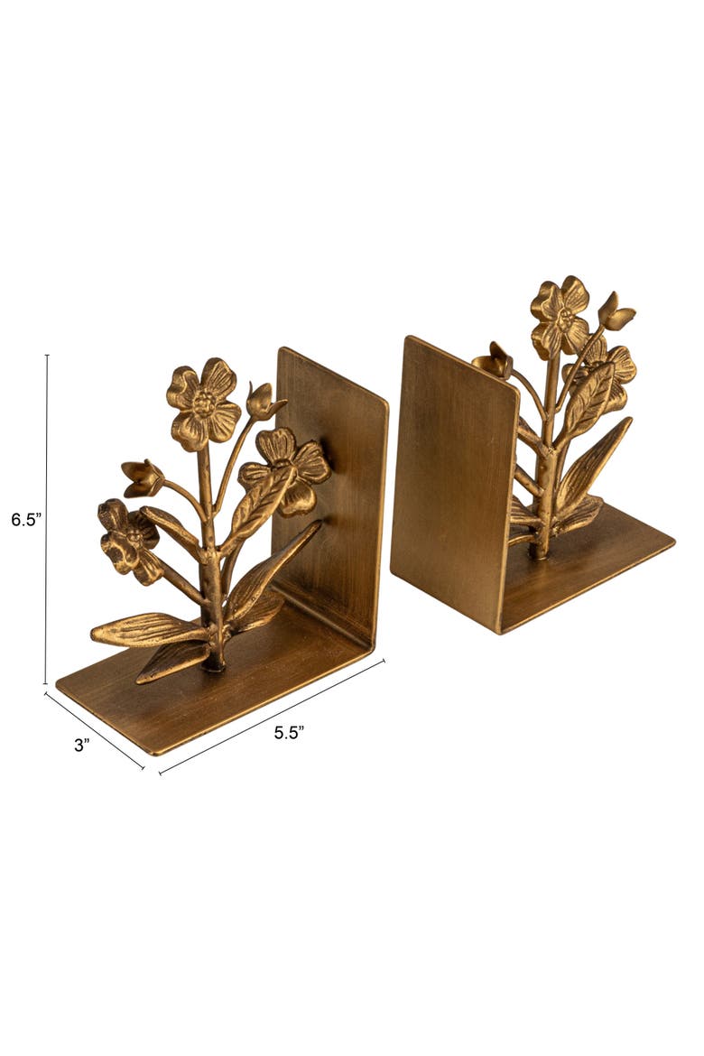 2-Piece Cast Metal Flower Bookends, Gold Finish, Alternate, color, Gold