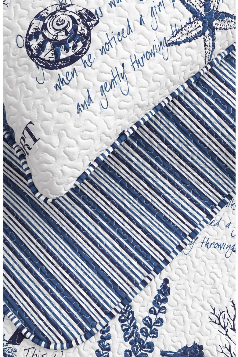Nautical Print Reversible Microfiber Quilt Set, Alternate, color, NAVY