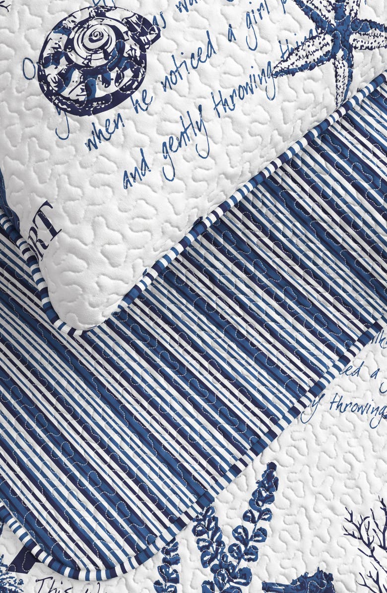 Woven & Weft Nautical Print Reversible Microfiber Quilt Set, Alternate, color, Navy