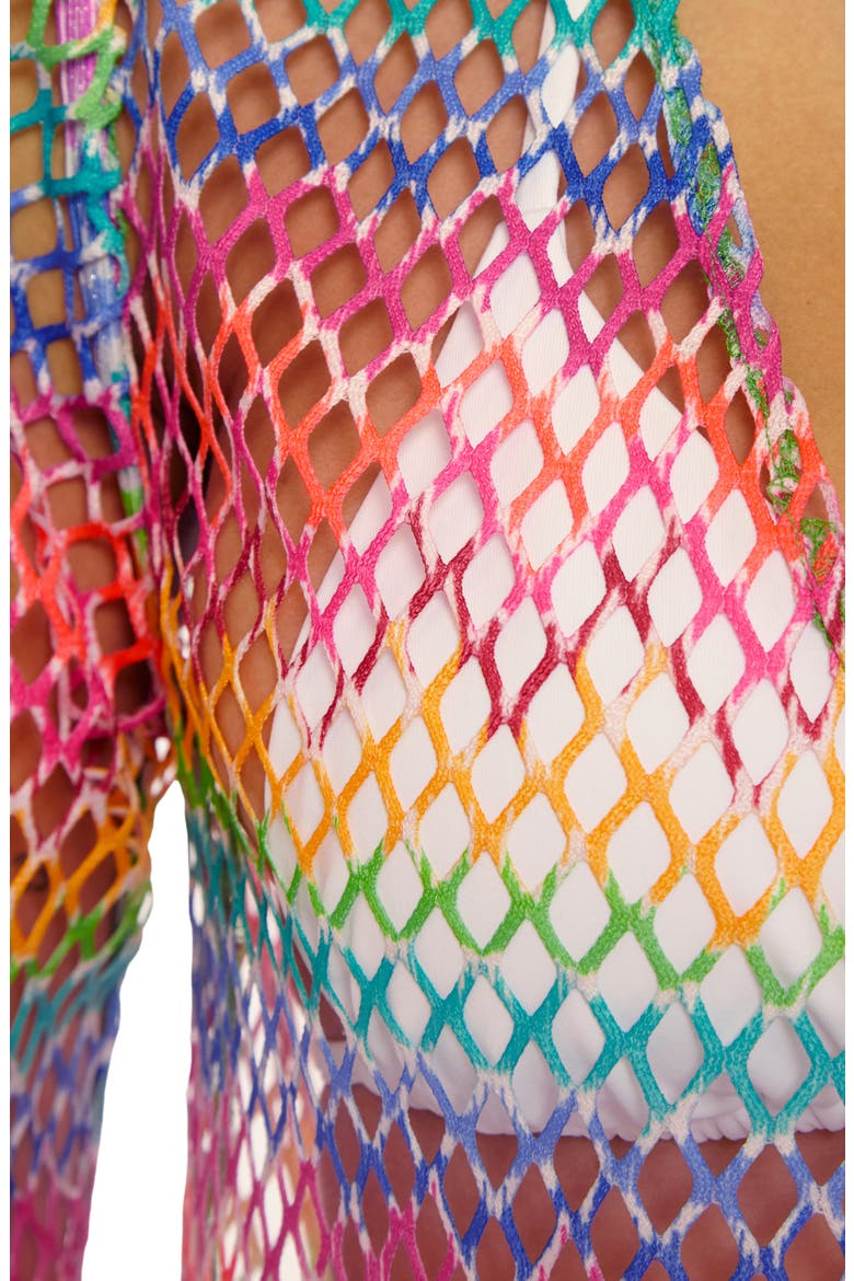 Rio Fishnet Sheer Long Sleeve Cover-Up, Alternate, color, PNK MULTI