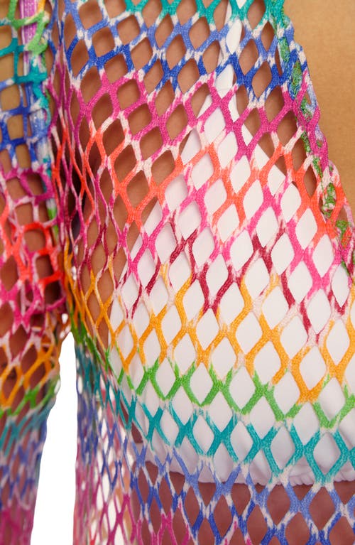 Becca Rio Fishnet Sheer Long Sleeve Cover-up In Multi