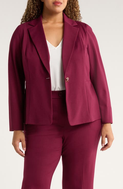 One-Button Seamed Waist Blazer (Plus)