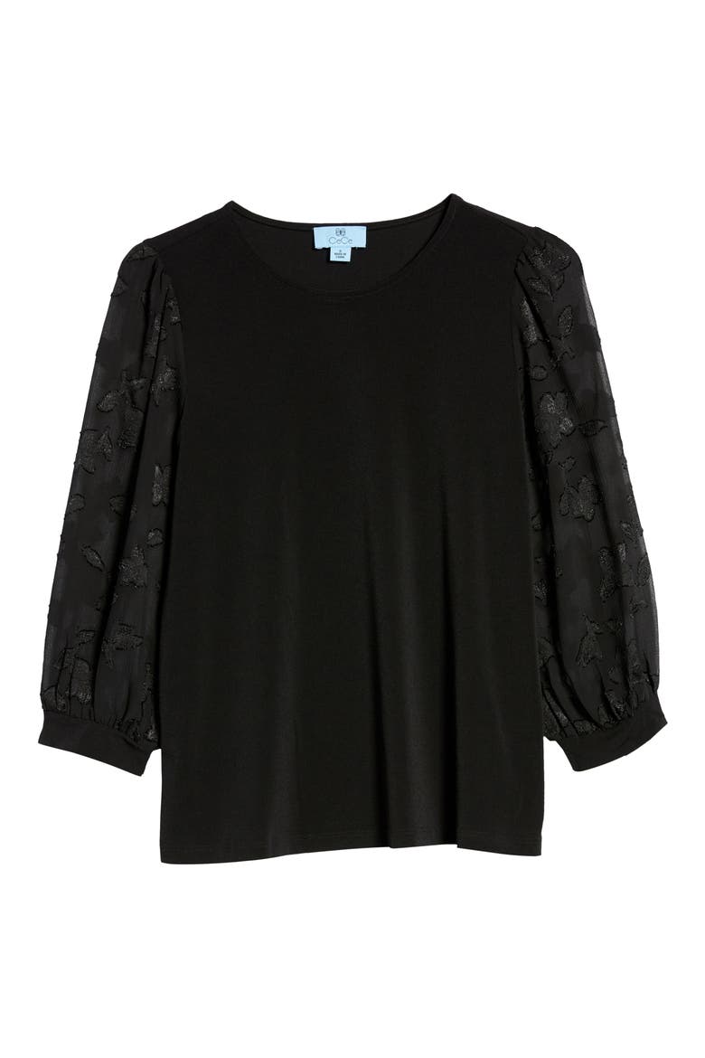 Lace Sleeve Stretch Crepe Blouse, Alternate, color, RICH BLACK