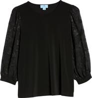 CeCe Lace Sleeve Stretch Crepe Blouse