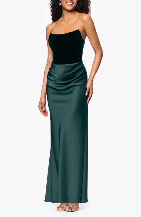 Strapless Velvet & Satin Dress